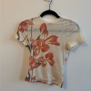 NWT Peppermayo Cream and Orange Floral Short Sleeve Top